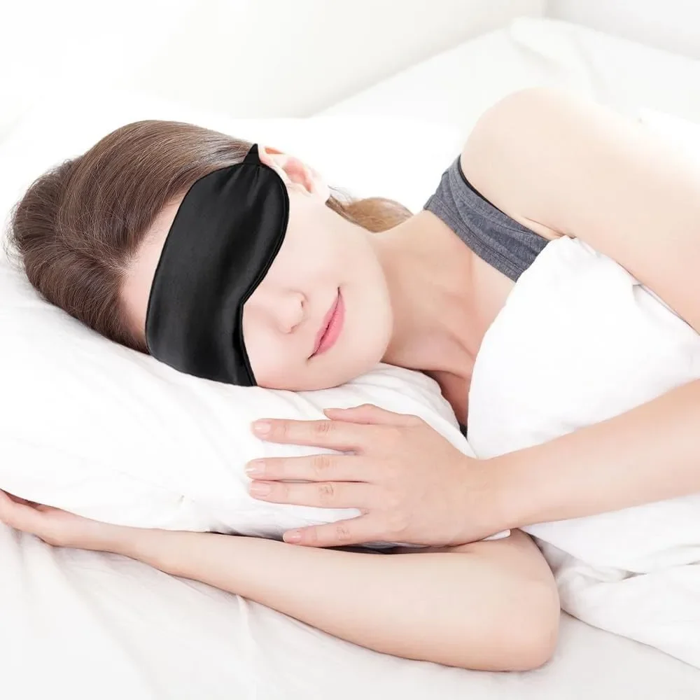 2 PCS Black Satin Sleep Masks Adjustable Silk Eye Covers Blind Folds Party Games